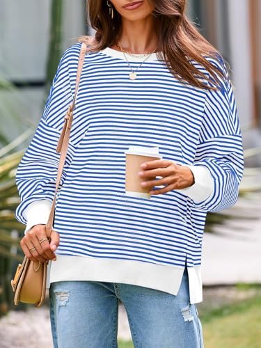 Women's Fall Oversized Sweatshirt Casual Waffle Kn White - in use