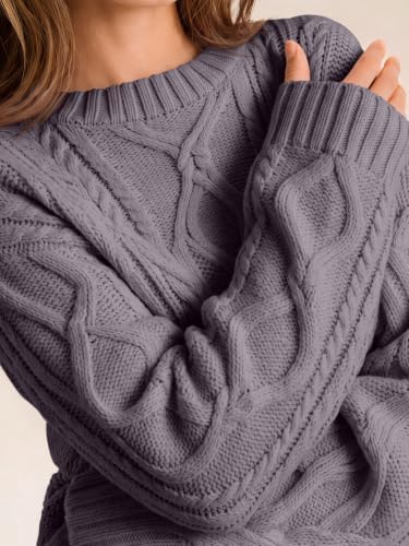 Women's Oversized Cable Knit Sweaters 2026 Fall Ou Mauve Taupe - in use