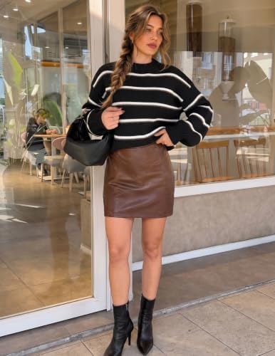 Womens Striped Fall Winter Sweaters Oversize Cozy  Black - in use