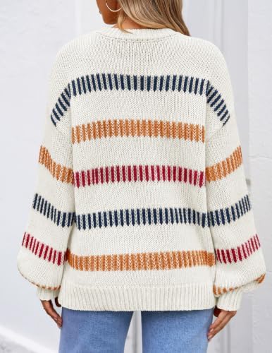Womens Striped Fall Winter Sweaters Oversize Cozy  Ivory - packaging