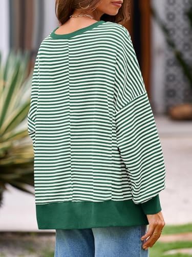 Women's Fall Oversized Sweatshirt Casual Waffle Kn Green - color detail