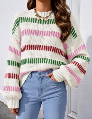 Womens Striped Fall Winter Sweaters Oversize Cozy  Green - packaging