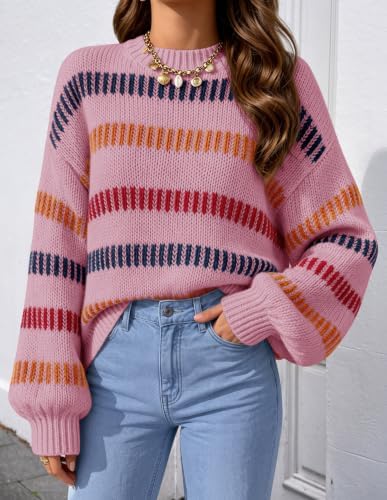 Womens Striped Fall Winter Sweaters Oversize Cozy  Pink - packaging