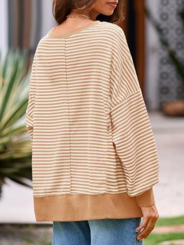 Women's Fall Oversized Sweatshirt Casual Waffle Kn Apricot - color detail