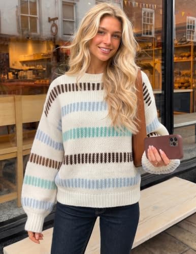 Womens Striped Fall Winter Sweaters Oversize Cozy  Beige - color detail