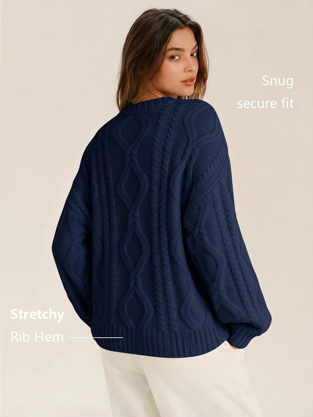 Women's Oversized Cable Knit Sweaters 2026 Fall Ou Navy Blue - lifestyle look