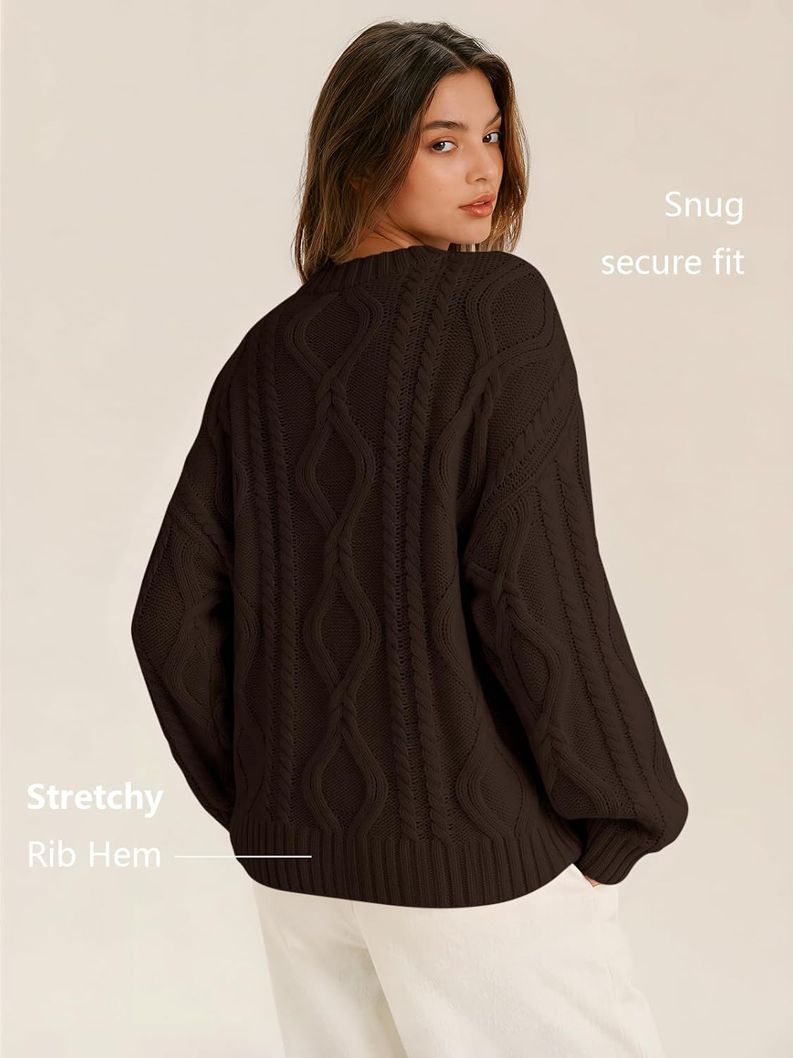 Women's Oversized Cable Knit Sweaters 2026 Fall Ou Cocoa - lifestyle look