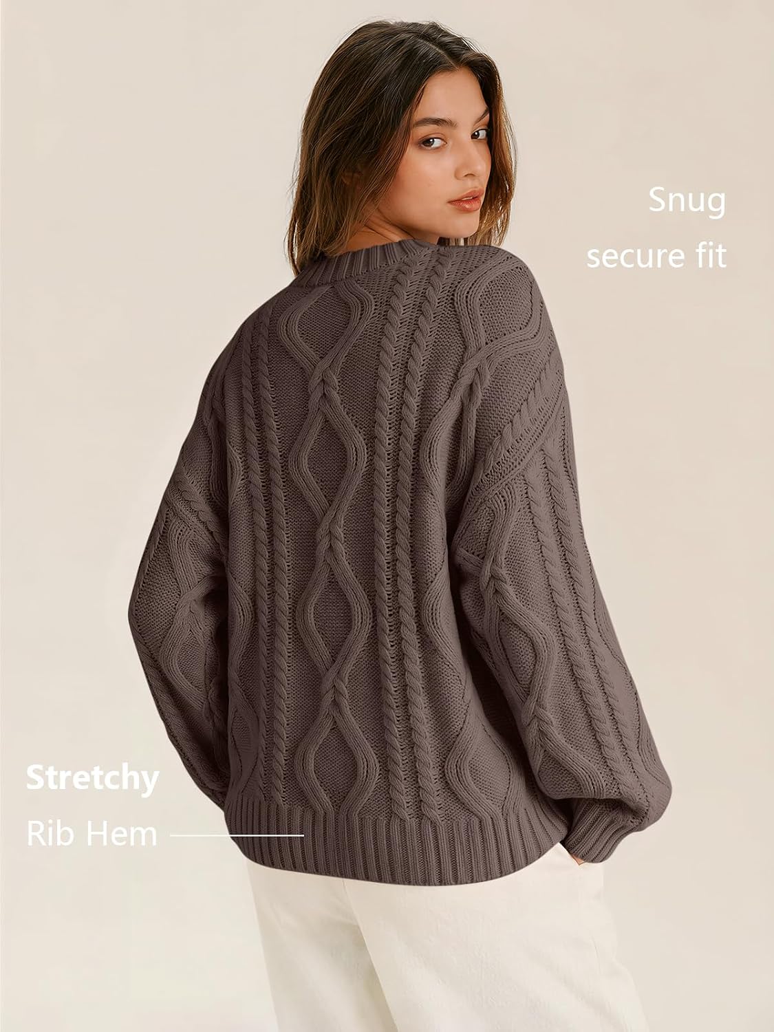 Women's Oversized Cable Knit Sweaters 2026 Fall Ou Nutmeg - lifestyle look