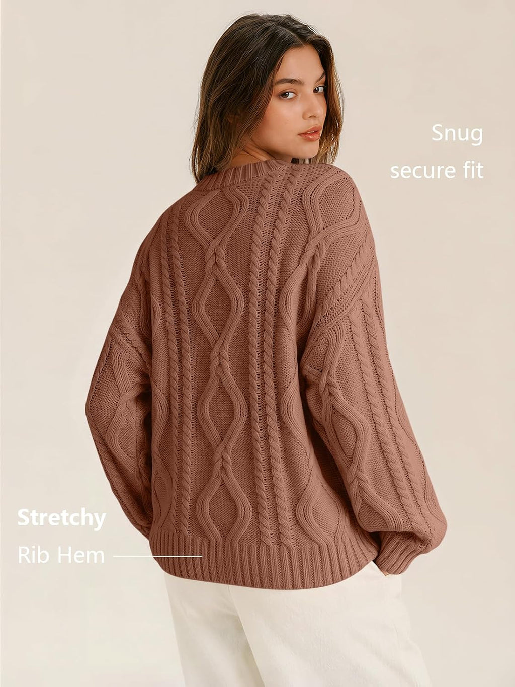 Women's Oversized Cable Knit Sweaters 2026 Fall Ou Toffee - lifestyle look