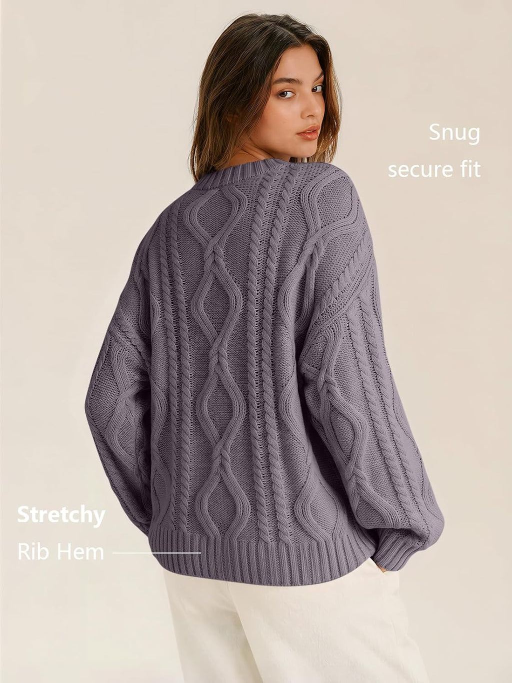 Women's Oversized Cable Knit Sweaters 2026 Fall Ou Mauve Taupe - lifestyle look