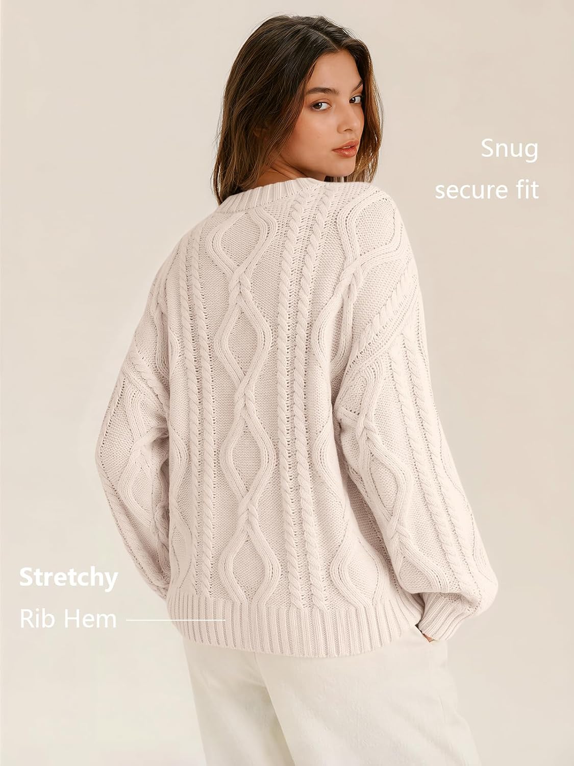 Women's Oversized Cable Knit Sweaters 2026 Fall Ou Cream - lifestyle look