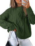 Women's Oversized Cable Knit Sweaters 2026 Fall Ou Army Green - front view