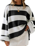 Womens Fall Winter Oversized Striped Knit Sweaters Blackstriped - front view