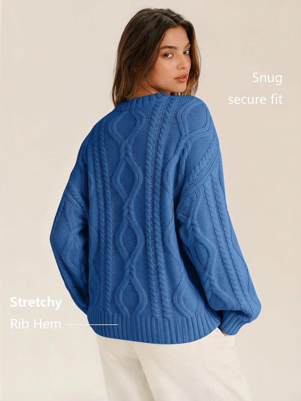 Women's Oversized Cable Knit Sweaters 2026 Fall Ou Azure Blue - lifestyle look