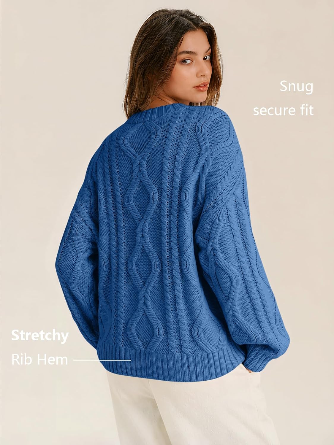 Women's Oversized Cable Knit Sweaters 2026 Fall Ou Azure Blue - lifestyle look