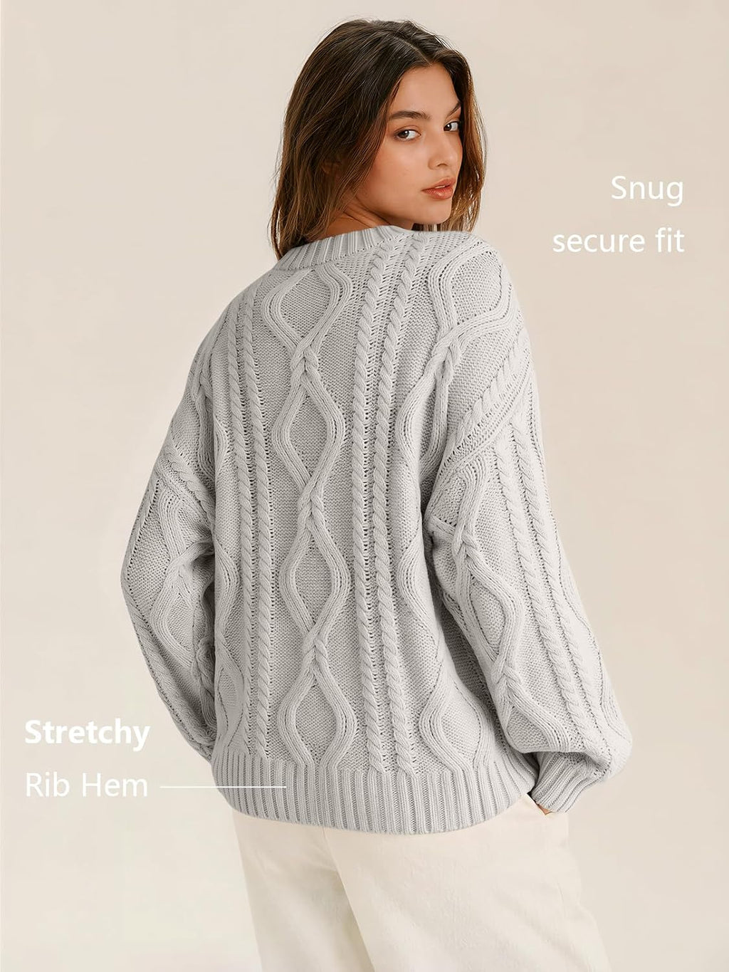 Women's Oversized Cable Knit Sweaters 2026 Fall Ou Pastel Gray - lifestyle look