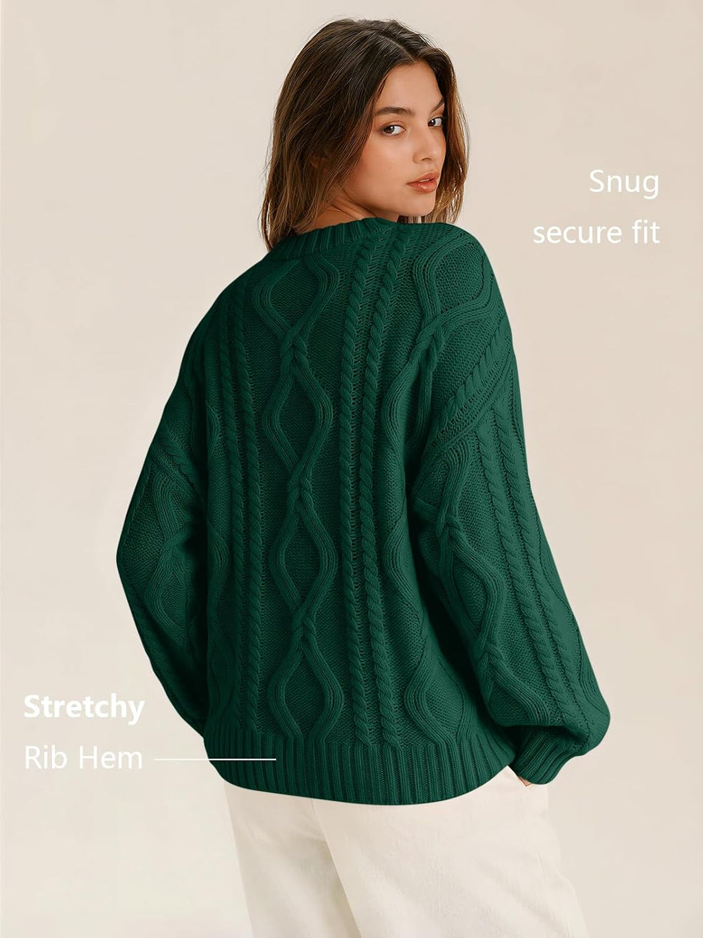 Women's Oversized Cable Knit Sweaters 2026 Fall Ou Green - lifestyle look