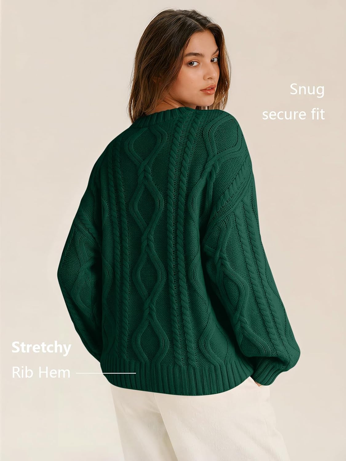 Women's Oversized Cable Knit Sweaters 2026 Fall Ou Green - lifestyle look