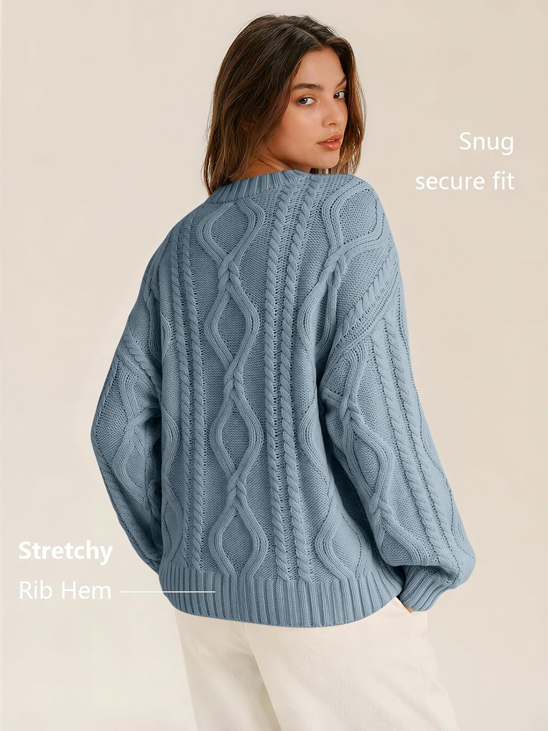 Women's Oversized Cable Knit Sweaters 2026 Fall Ou Dusty Blue - lifestyle look