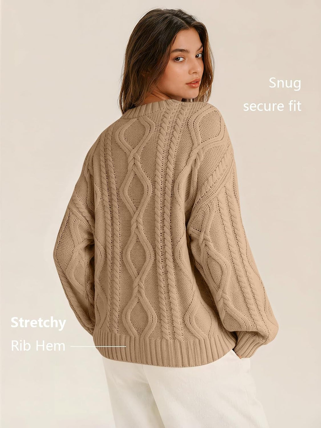 Women's Oversized Cable Knit Sweaters 2026 Fall Ou Camel - lifestyle look