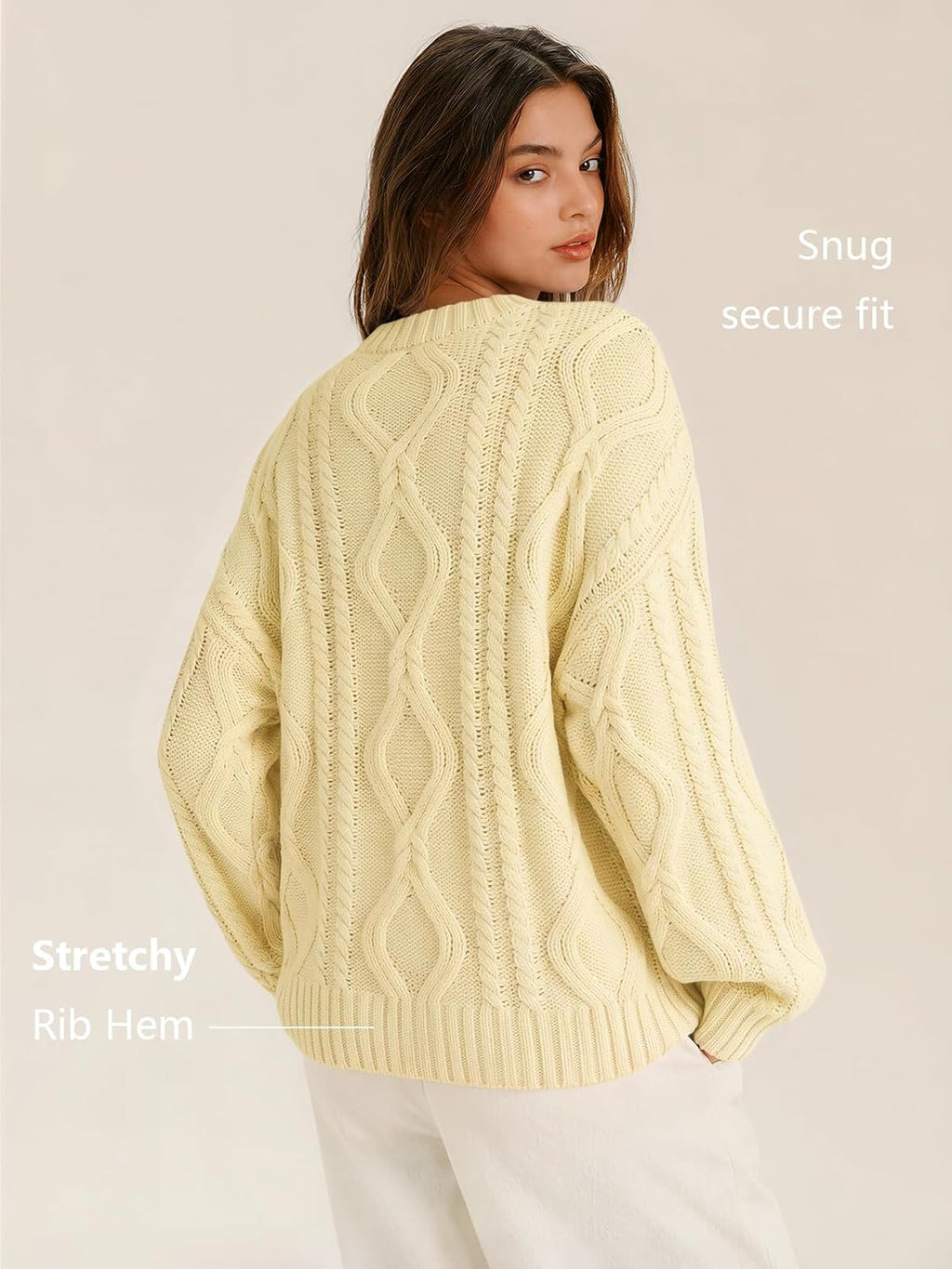 Women's Oversized Cable Knit Sweaters 2026 Fall Ou Creamy Corn - lifestyle look