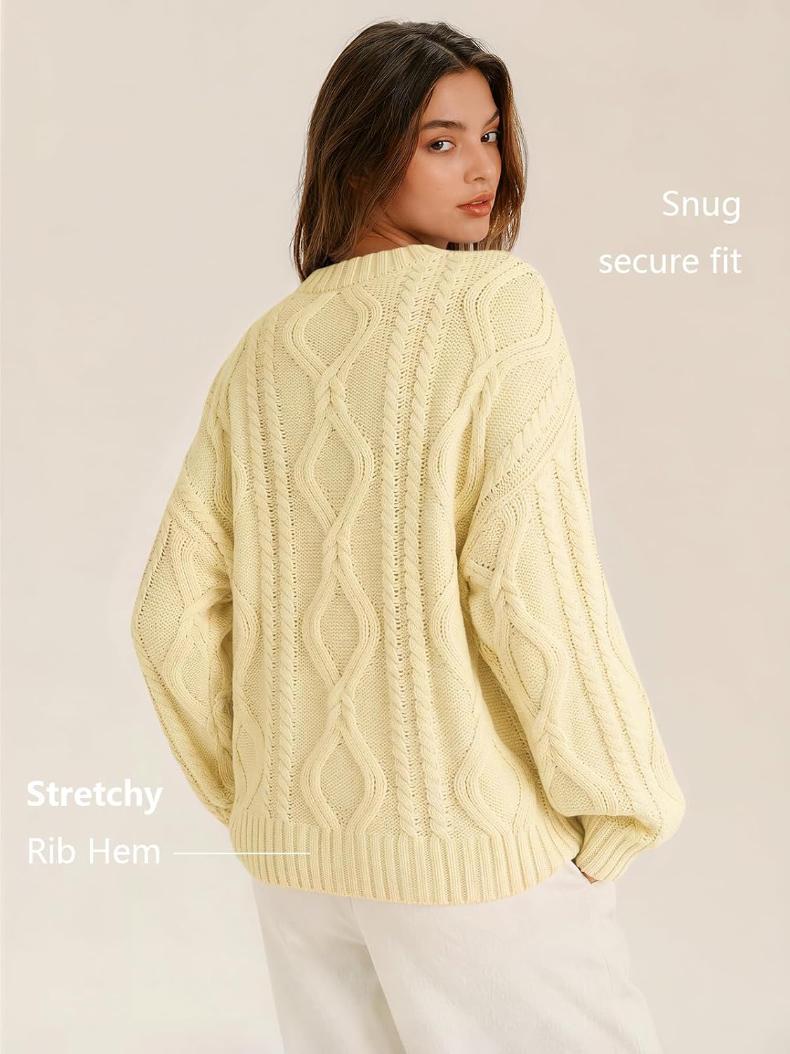 Women's Oversized Cable Knit Sweaters 2026 Fall Ou Creamy Corn - lifestyle look