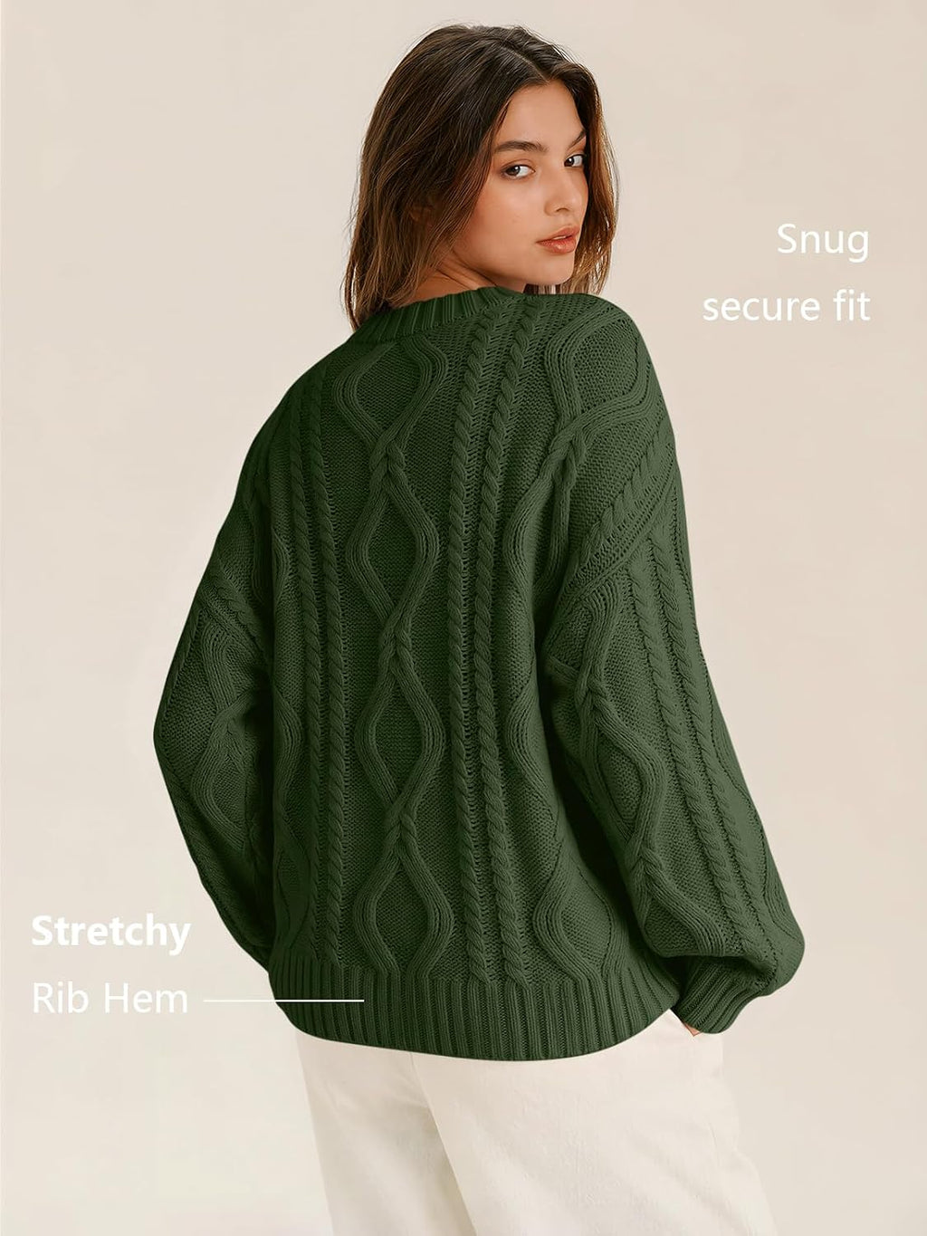 Women's Oversized Cable Knit Sweaters 2026 Fall Ou Army Green - lifestyle look