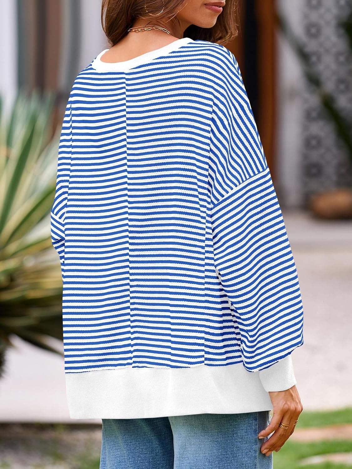 Women's Fall Oversized Sweatshirt Casual Waffle Kn White - top view
